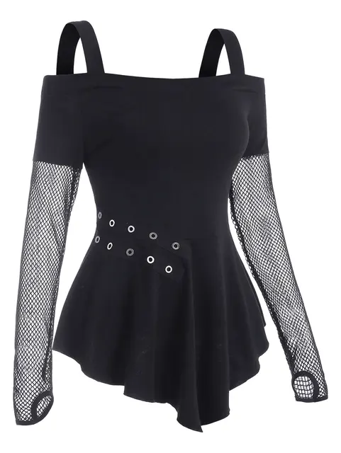 Fishnet Panel Cold Shoulder Grommet T 