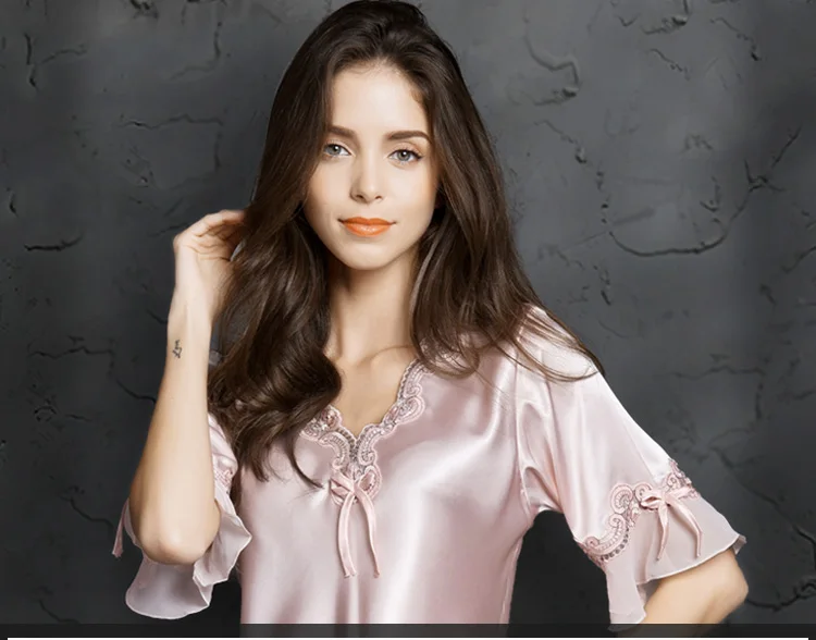 Одежда для сна с v-образным вырезом ночная рубашка версия Ice Silk с Коротким Рукавом Кружевная юбка Ночная сексуальная пижама женское шелковое белье платье для сна