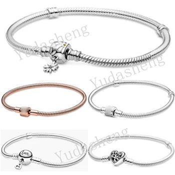 

Spring 2020 Moments Family Tree Heart Daisy Flower Barrel Clasp Snake Chain Bracelet Valentine's Day Mother's Day Jewellery Gift
