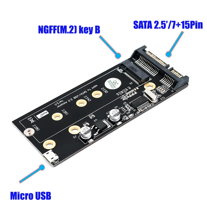 M.2 к USB SATA адаптер SATA-Bus NGFF M.2 ключ B к SATA 2,5 с USB 2,0 и 3,5 HDD кронштейн адаптер рейзер для 2230-2280 M2 SSD
