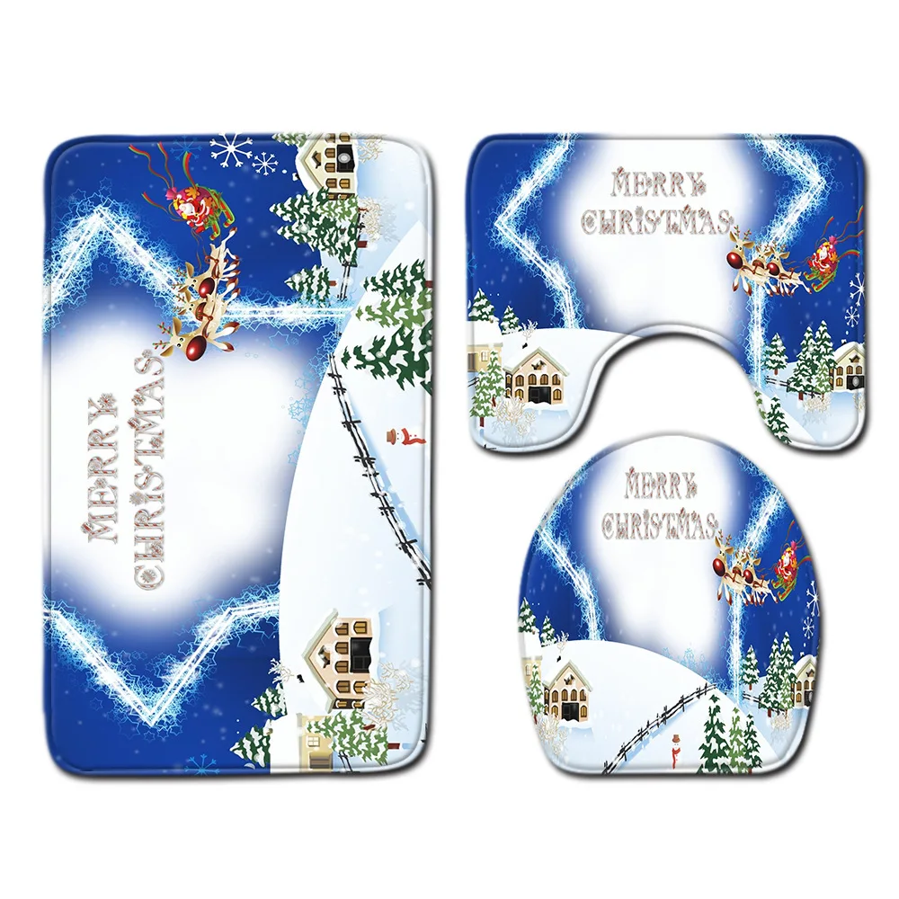 Zeegle, Рождественский коврик для ванной, набор, крышка для унитаза, коврик, фланелевый, противоскользящий, для душа, ковер для душевой комнаты, напольный коврик, аксессуары для ванной