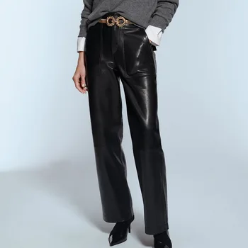 

Women Leather Pants European And American Style 2020 Spring And Autumn New Women's Fashion Pu Leather Imitation Leather Trousers