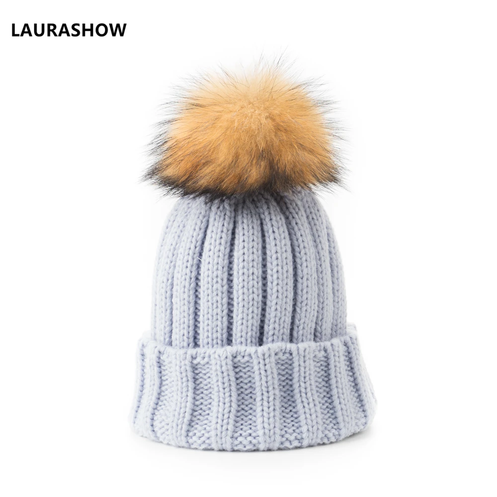 LAURASHOW цветная шапка из натурального меха норки с помпонами, шерстяная шапка для взрослых и детей, вязаная шапка, шапочки