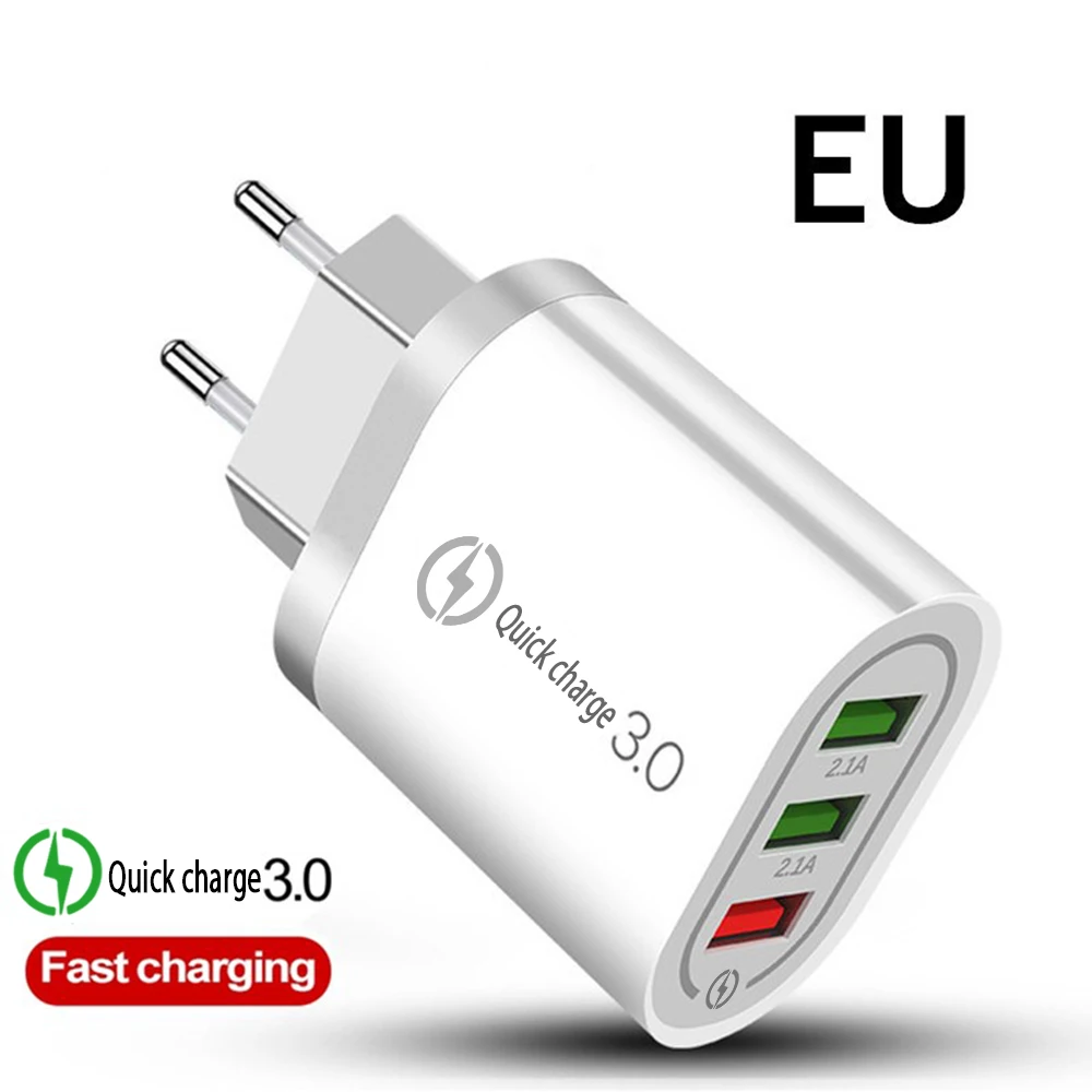 Зарядное устройство USB для телефона с разъемом EU/US, быстрое зарядное устройство, быстрая зарядка QC 3,0, 5 В/3 А, для Apple, samsung, huawei, Xiaomi, iphone 6, 7, 8 X, зарядное устройство для телефона - Тип штекера: EU  White