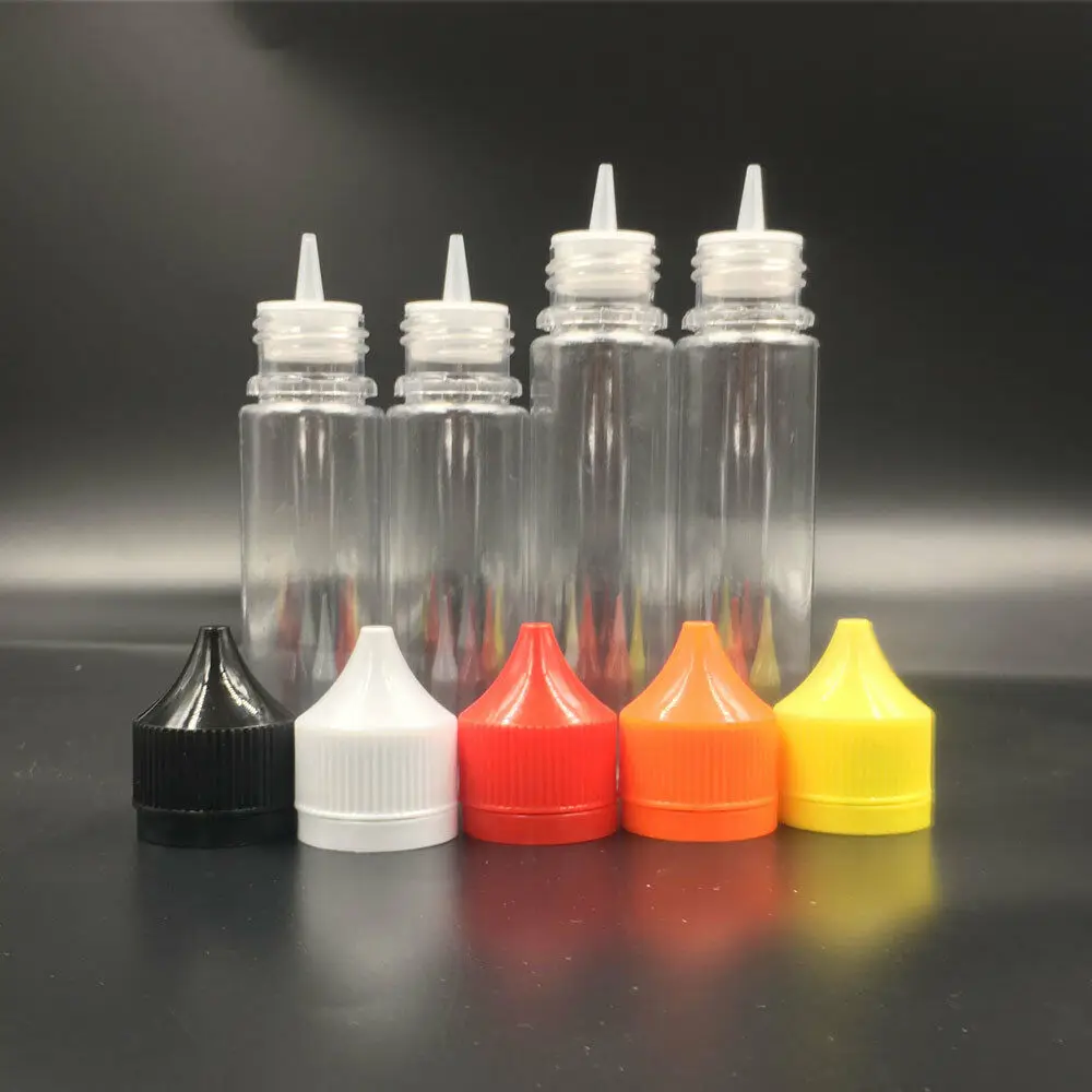 

10pcs 10ml/30ml/50ml/60ml/100ml/120ml Plastic PET Water Liquid E Juice Dropper Eye Clear Bottle Pointed Tip Caps Vape Containers