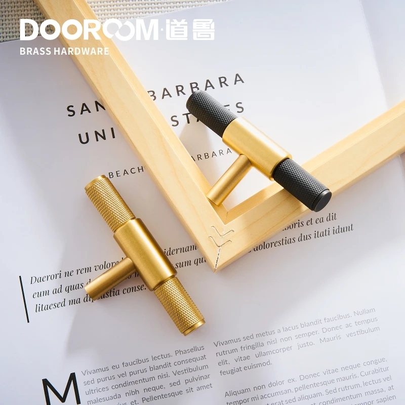 Dooroom латунные ручки современный легкий роскошный крест Knurl Т-Бар Тянет Шкаф Комод для шкафов, ящиков мебельные ручки