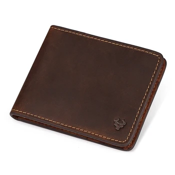 

Men RFID Blocking Wallet Vintage Leather Short Purse Bifold with Coin Change Pocket Large Capacity