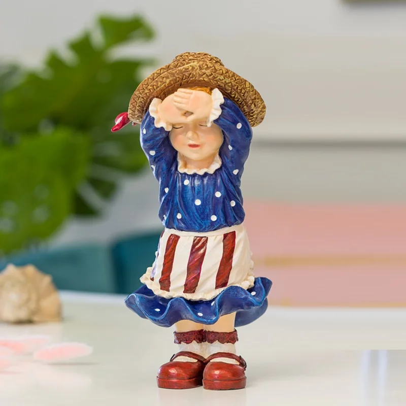 Европейский милый мультфильм Peek-A-Boo рисунок Художественная Скульптура мальчик и девочка Фигурка креативные изделия из смолы украшения для дома R3604