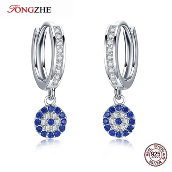 

TONGZHE 100% 925 Sterling Silver Drop Earrings For Women Lucky Evil Eye Earring Blue Cubic Zirconia Luxury Wedding Jewelry