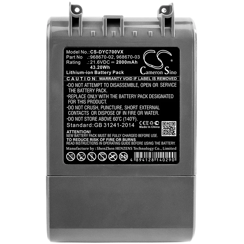 Cameron sino 2000 мАч батарея для Dyson SV11, V7, V7 моторная головка Pro, V7 моторная головка вакуум, V7 полная очистка, V7 триггер, 968670-02