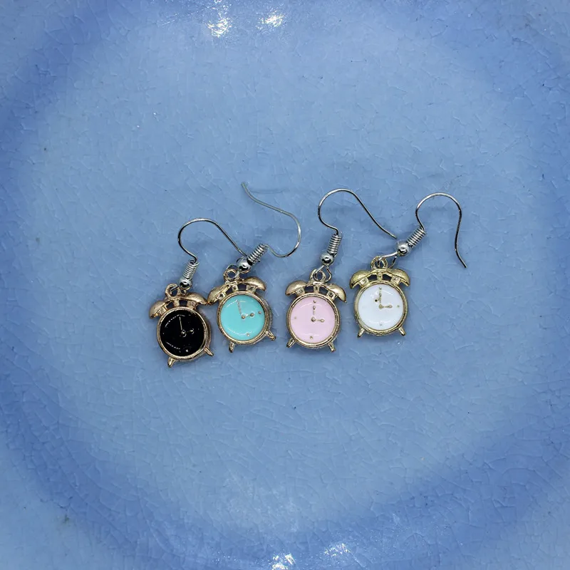 Funny Cute Simulation Small Alarm Clock Enamel Earrings Women's Fashion Creative Personality Hand-made DIY Jewelry Gifts | Украшения и