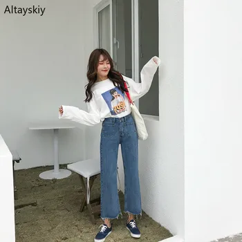 

Jeans Women 2020 New Korean Version Retro High Waist Loose Girl Simple All-match Solid High-quality Daily Harajuku Streetwear