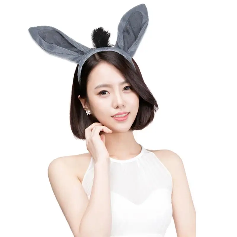 1pcs Children Headband Plush Gray Donkey Ears Shape Cute Hair Clasp for Performance