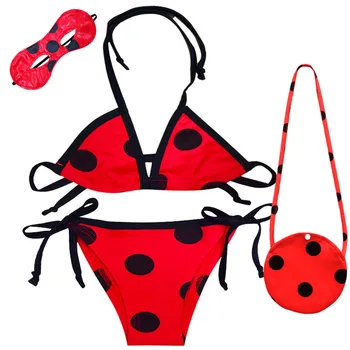 

New cartoon girl bikini swimsuit suit cosplay ladybug girl children's swimsuit + bag