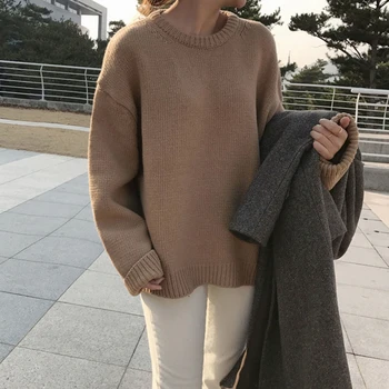 

WICCON 2020 Autumn Winter Women Sweater Pullovers Minimalist Oversize Solid Color Knitted Elegant Ladies Jumpers Cn(origin) Full