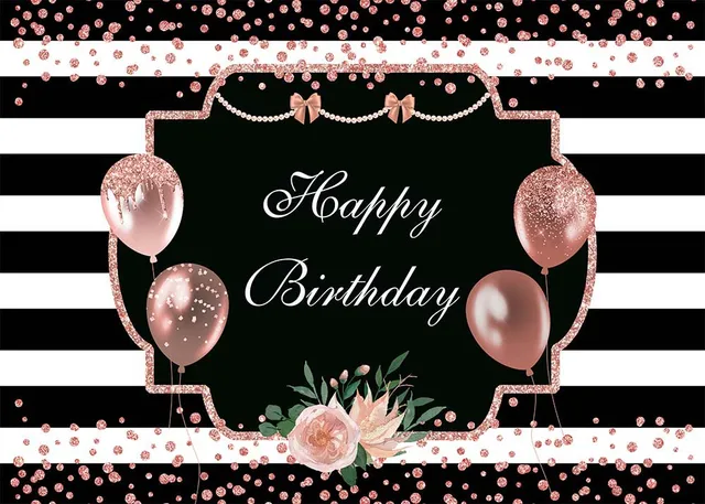 Donna Happy Birthday Party decorazioni sullo sfondo strisce bianche e nere  torta di compleanno Smash Background palloncino con puntini Glitter rosa -  AliExpress