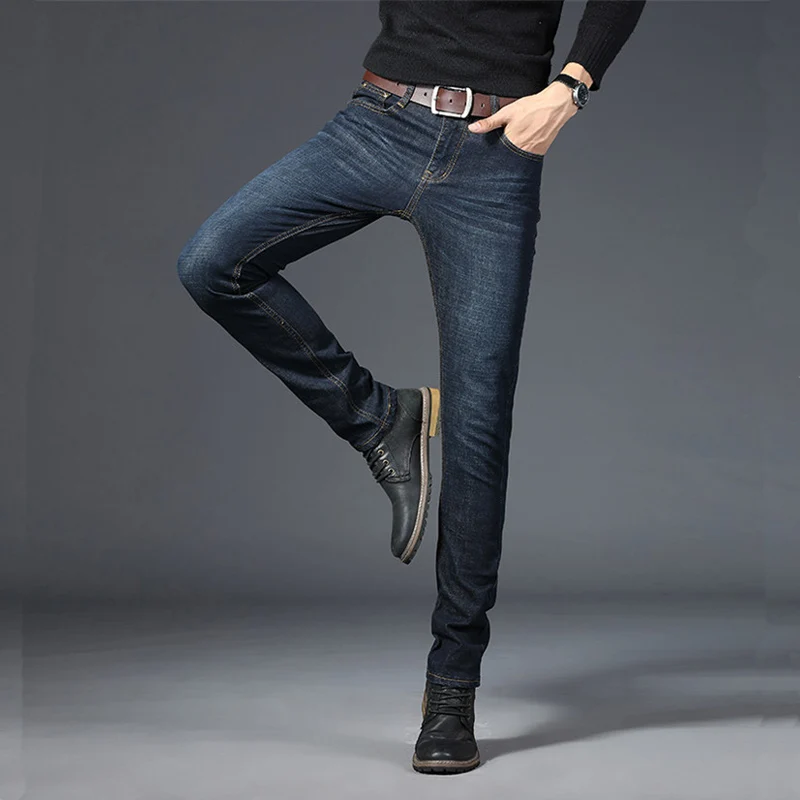 Beste BINHIIRO Herfst mannen Jeans Effen kleur Micro elastische Klassieke Jeans Mannen Rechte Slanke Mode Denim Broek mannelijke 2019 nieuwe K009