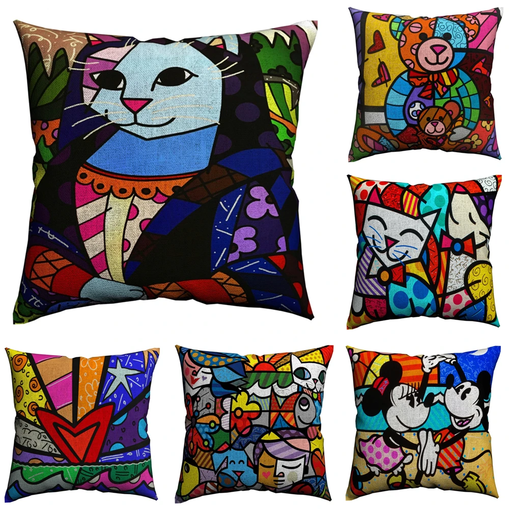 

Romero Art Britto Decorative Throw Pillows Case Cotton Linen 45x45cm Cushion Cover For Sofa Nordic Decoration Home Almofada