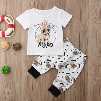 

Casual Cute Dog Summer Short Sleeve T-shirt Tops Pants Cotton 2Pcs Boys Clothing 0-24M Toddler Kids Baby Boys Girls Clothes Set