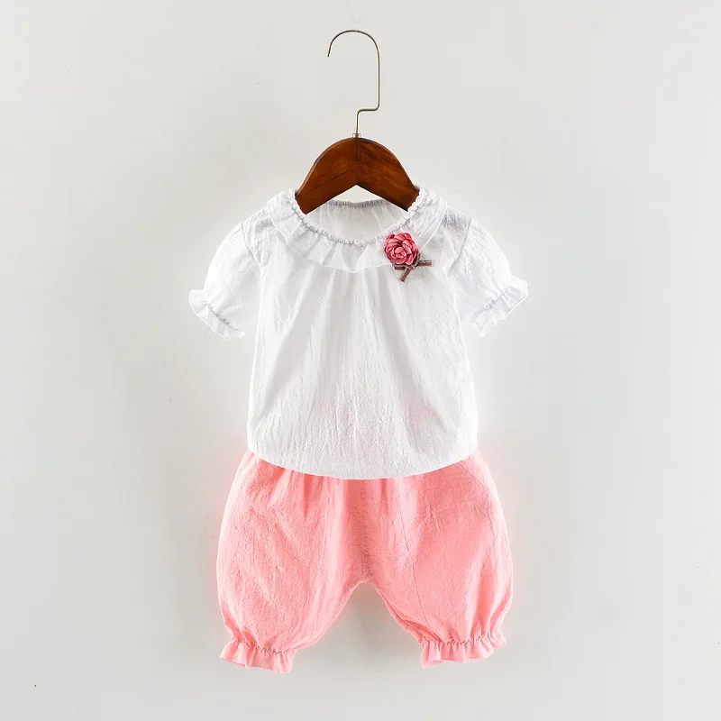 Pink Модные летние комплекты одежды для девочек, комплект для маленьких девочек, Детский костюм, футболка+ шорты, комплекты детской одежды из 2 предметов - Цвет: Pink