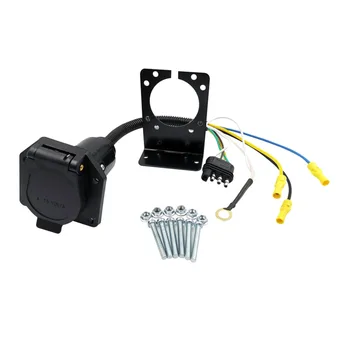 

12V 4Pin to 7Pin American Standard Trailer Socket Adapter Plug Converter Connector Bracket for Trailer Caravan (Black)