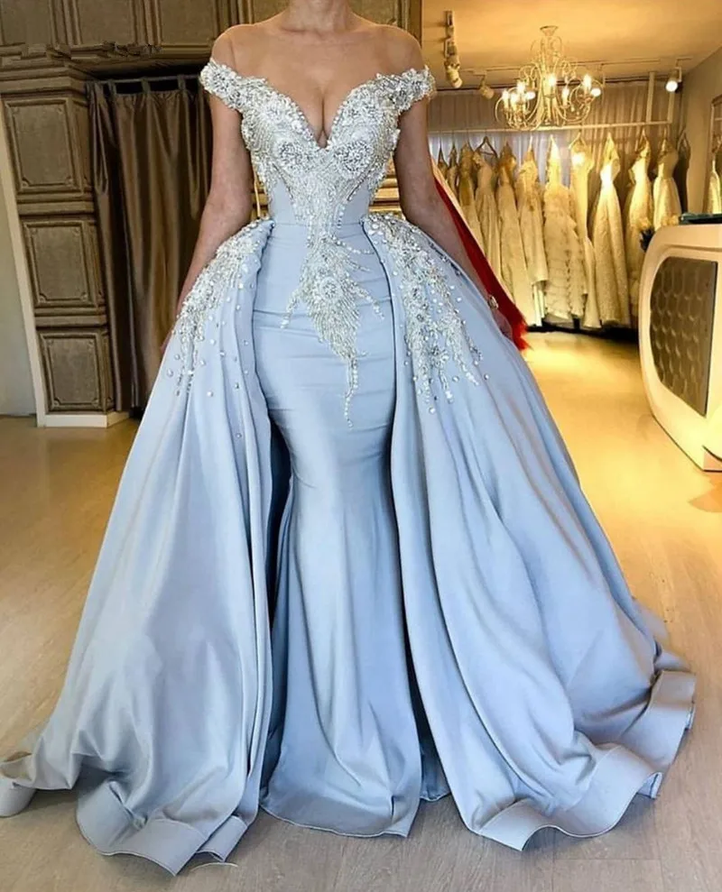 Elegant Muslim Evening Dresses Mermaid Off The Shoulder Beaded Dubai Saudi Arabic Long Gown Prom | Свадьбы и торжества
