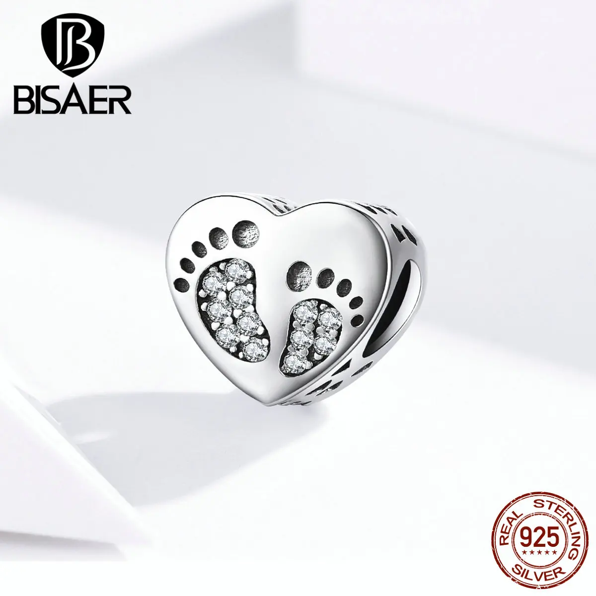 С детскими следами BISAER 925 пробы серебро я люблю тебя мой ребенок талисманы следы бусины подходят для детей Браслеты DIY Ювелирные изделия ECC1395
