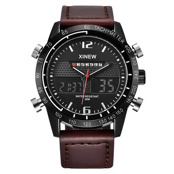 

Mens creative Watches Leather Band Sport Dual Time Digital Watch Gift