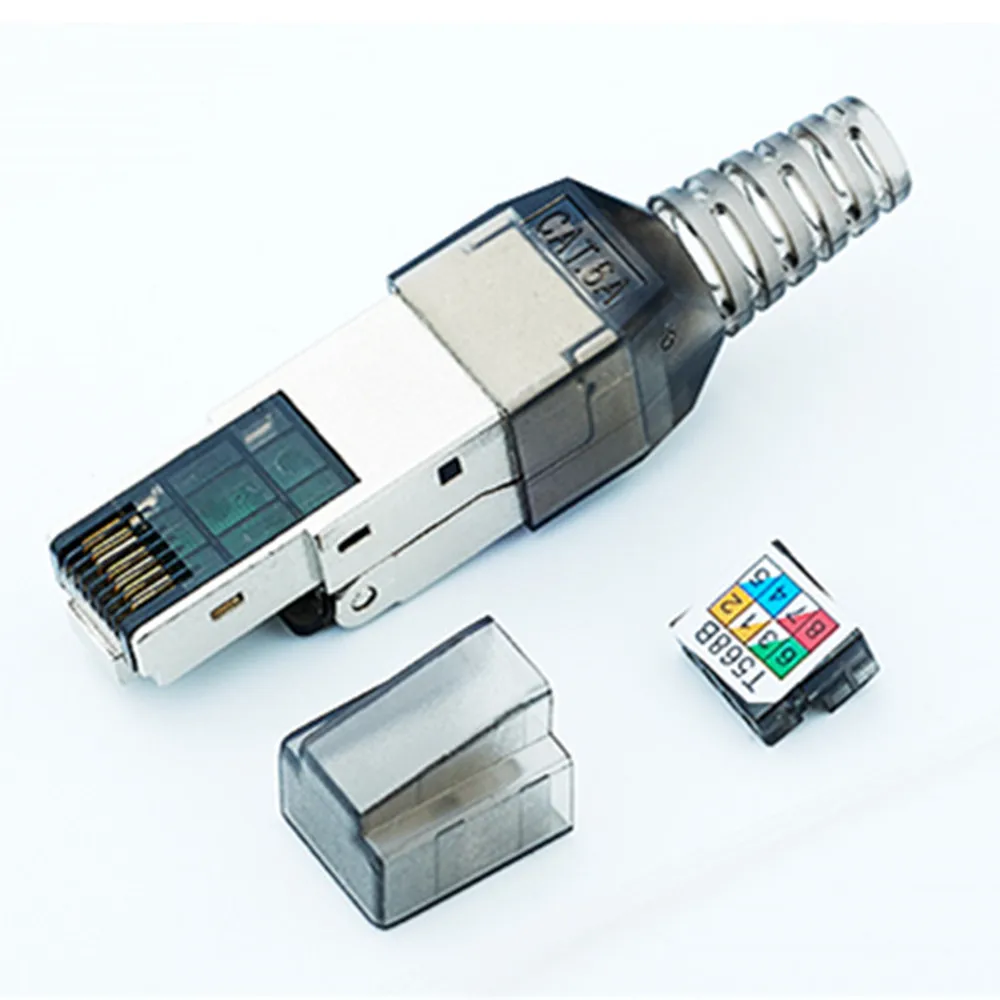 RJ45 Cat 6A Ethernet Connector RJ 45 Cat6A Lan Plug Zinc Alloy Metal Shield Crystal Head Field Network Modular Plug Tool Free afbeelding