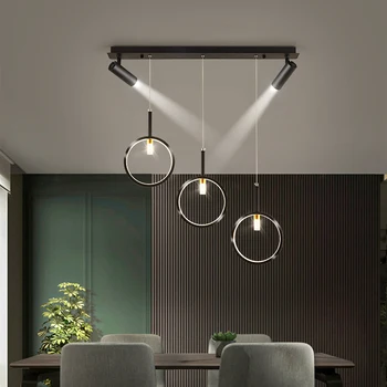 

Dining Living Room LED Chandelier Modern Creative Restaurant Long Pendant Lamp Black Simple Coffee Shop Bar Nordic Hanging Light