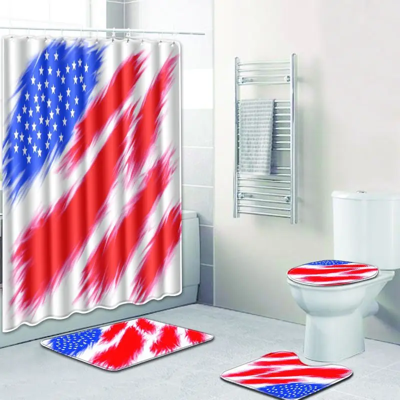 

Creative Country Flag Print Shower Curtain Polyester Fabric Bath Curtain Toilet Seat Cover Non-slip Bath Mat Carpet 4pcs/set