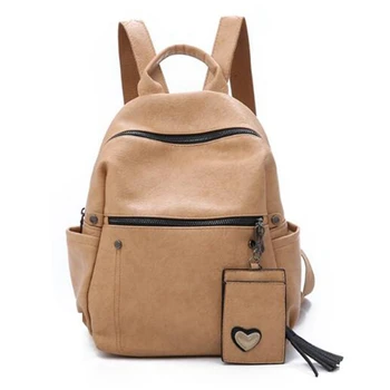 

Fashion Shoulder Bag Female Pu Leather Large Capacity Ladies Backpack Casual Female Student Backpack Tassel Backpack Khaki