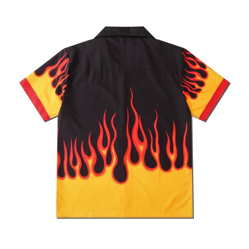 Men's Clothing Y2K Fashion Vintage Flame Print Maglia Short Sleeve Shirts Summer New Casual Hawaiian Beach Viking Man Shirt