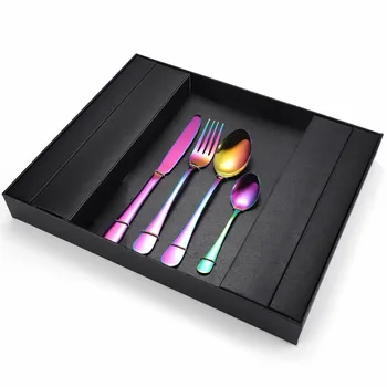 

Kitchen Tableware Stainless Steel Cutlery Set Rainbow 16 Pieces Fork Spoons Knives Cutlery Set Box Dinnerware Set Dropshipping