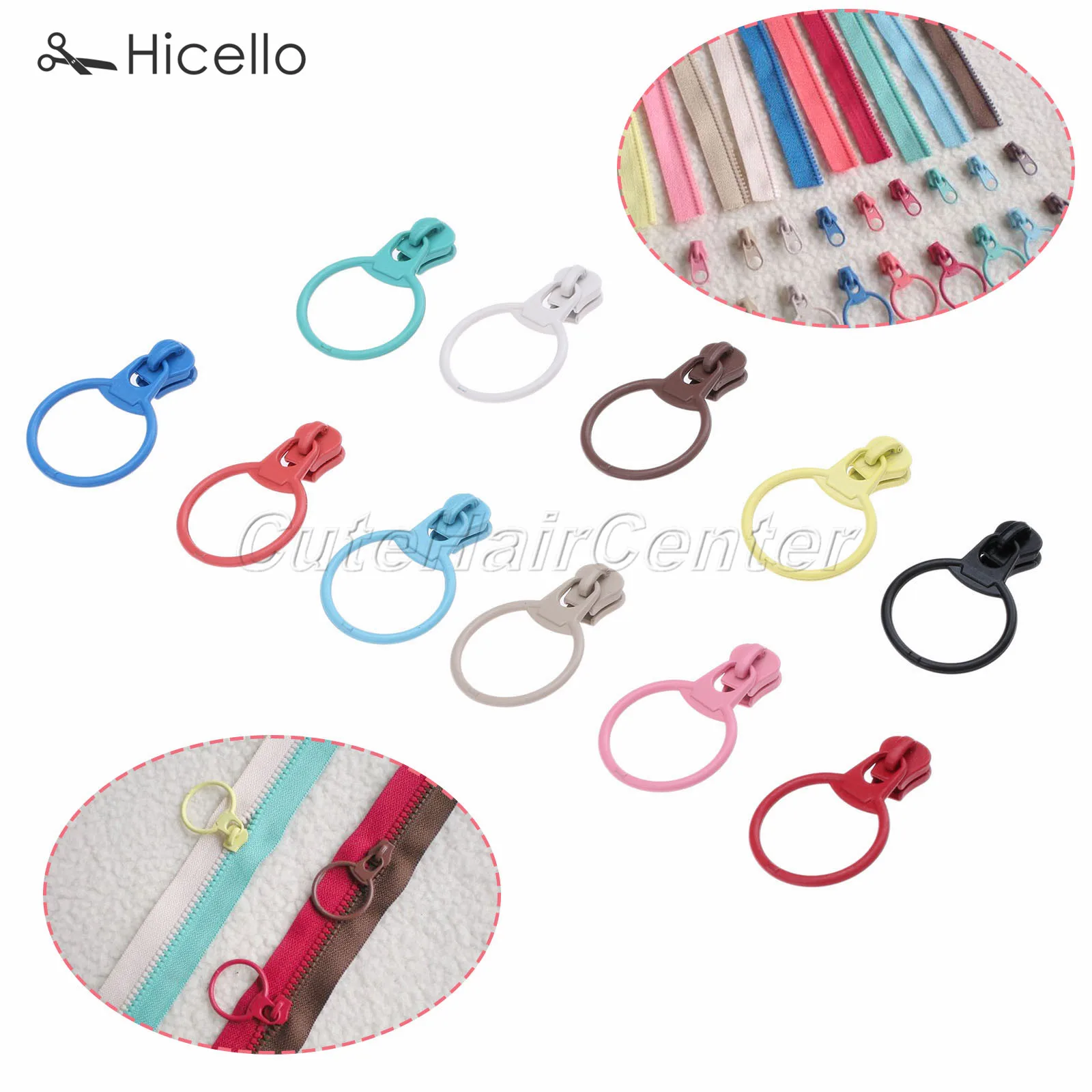 10pcs/set Zipper Sliders O Ring Round Resin 3# Metal Leather Zippers Head Pulls Replacement DIY Sewing Craft colorful Hicello