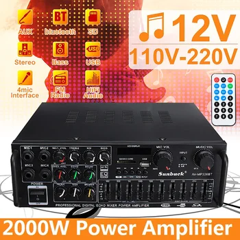 

5.0 bluetooth 2 Channel 2000W Audio Power HiFi Amplifier 326BT DC 12V/220V AV Amp Speaker with Remote Control 4 Micro input