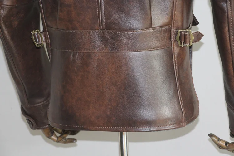 Free shipping.1920 style leather coat,classic vintage Batik cowhide jacket,1.7mm brown genuine leather outwear,slim vintage sheepskin coat