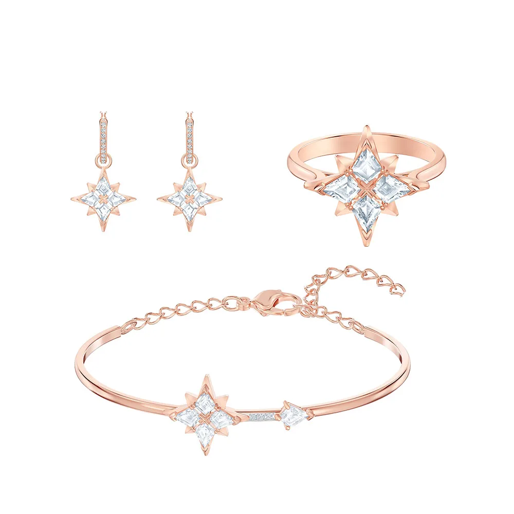 SWA Модный символический комплект со звездами из розового золота, элегантное украшение в виде звезды, Женские Ювелирные изделия с кристаллами, свадебные ювелирные изделия
