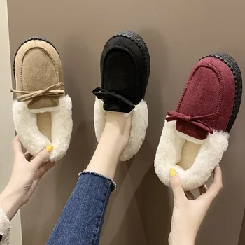 

Loafers Fur Slip On Shoes For Women Autumn Casual Female Sneakers Women's Moccasins Bow-Knot Modis Round Toe Slip-on Fall New