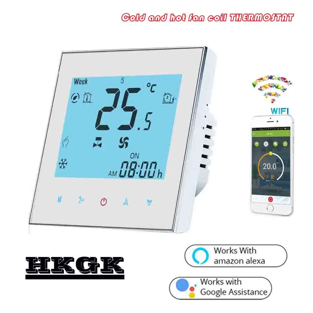 2PIPE Touch screen WIFI thermostat regulator temperature for fan coil unit 24VAC,AC95~240V