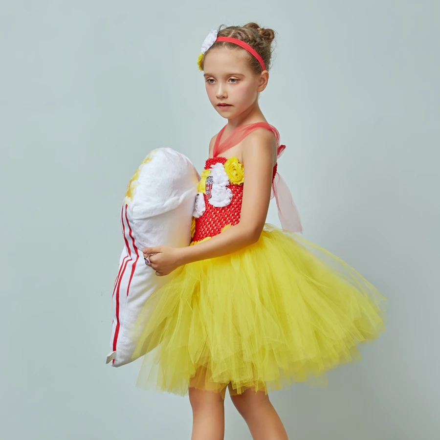 Fancy Popcorn Girl Tutu Dress Circus Birthday Outfit for Kids Food Costume Baby Photo Carnival Party Flower Tutu Dresses (9)