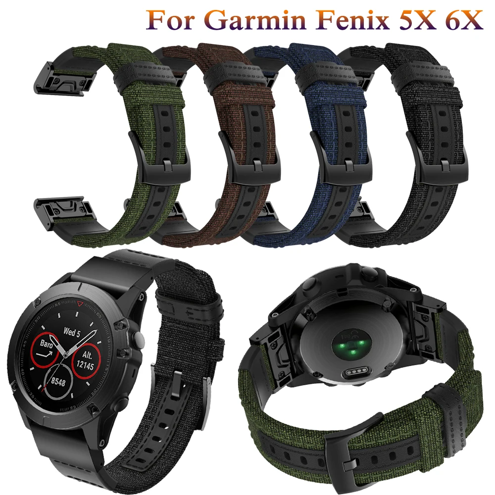 

for Garmin fenix 6X 26mm Canvas Quick Release Strap for Garmin Fenix 3 fashion Watch Wristbands Bracelet Replacement Accessory
