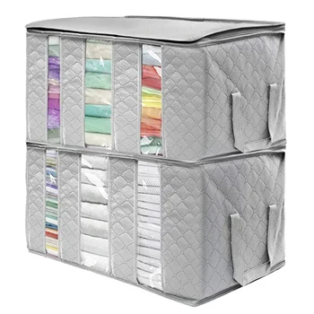 

2PCs Storage Bag Quilt Clothes Bag Non Woven Fabric Storage Box with Handles Folding Moisture-Proof Sealed Storage Box Clear Org