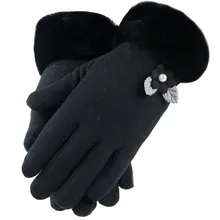 Guantes elegantes de pantalla táctil de invierno de terciopelo Vintage flor caliente mitones esquí al aire libre Camping senderismo motocicleta guantes de dedo completo