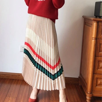 

Skirts for women 2020 Summer Elastic Waist Organ Pleated Striped Women Brand Clothing skirts womens long