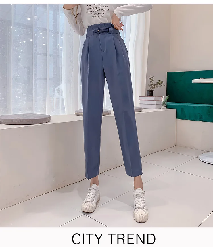 REALEFT Autumn Korean Casual Women Pants with Belt Female Work Wear Pants High Waist Trousers Office Lady New Trousers