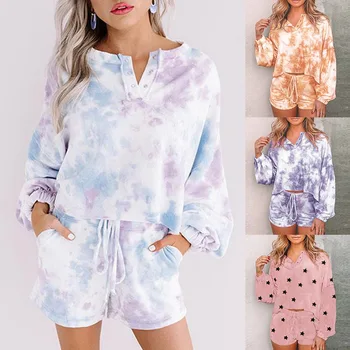 

Original Design Fashion Print Casual Top Shorts Two-Piece Suit Tie Dye Set Women Clothes Loose Summer