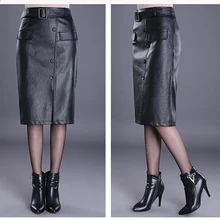 Женские юбки из искусственной кожи осень и зима новая юбка-карандаш для женщин плюс размер женская Юбка-миди черная юбка с поясом