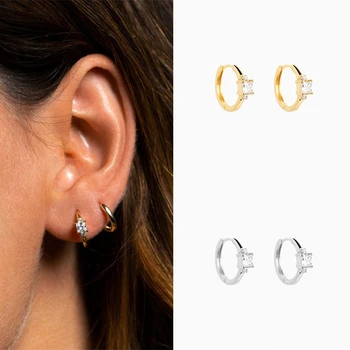 

Hot Selling S925 Sterling Silver Earrings Minimalist Chic Wind Circle Smooth Earrings Set With Zircon Earrings Jewelry