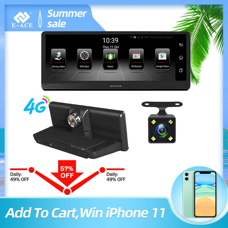 E ACE Автомобильный видеорегистратор 4G Android 5 1 Camara 8 0 дюймов GPS навигация Wifi FHD 1080P ADAS
